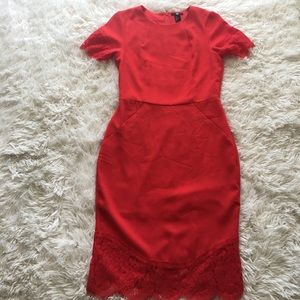 H&M - Red Midi Lace Dress