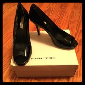 Banana Republic Black Patent Peeptoe Heels