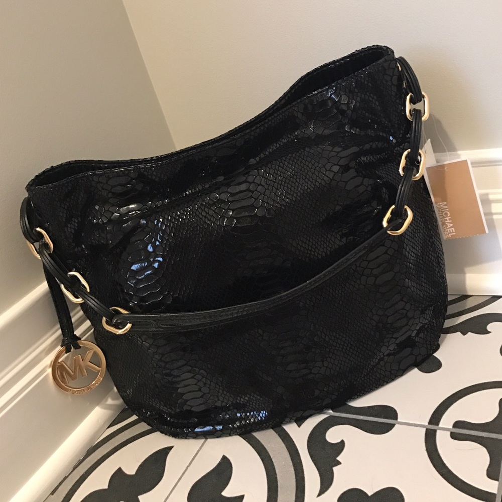 Brand NWT MK Black Patent Leather Hobo