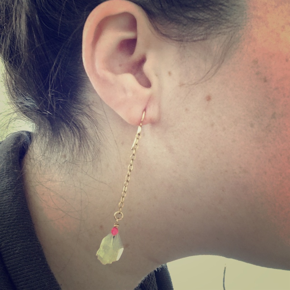Boutique earrings. Quartz, pink, and gold