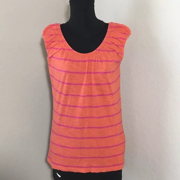 LOFT Tops - LOFT Orange Pink Striped Cotton Sleeveless Top Sm