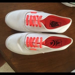 White and Neon Coral Vans