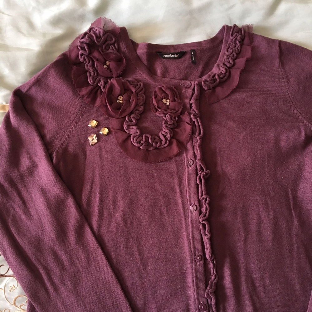 Plum floral appliqué cardi