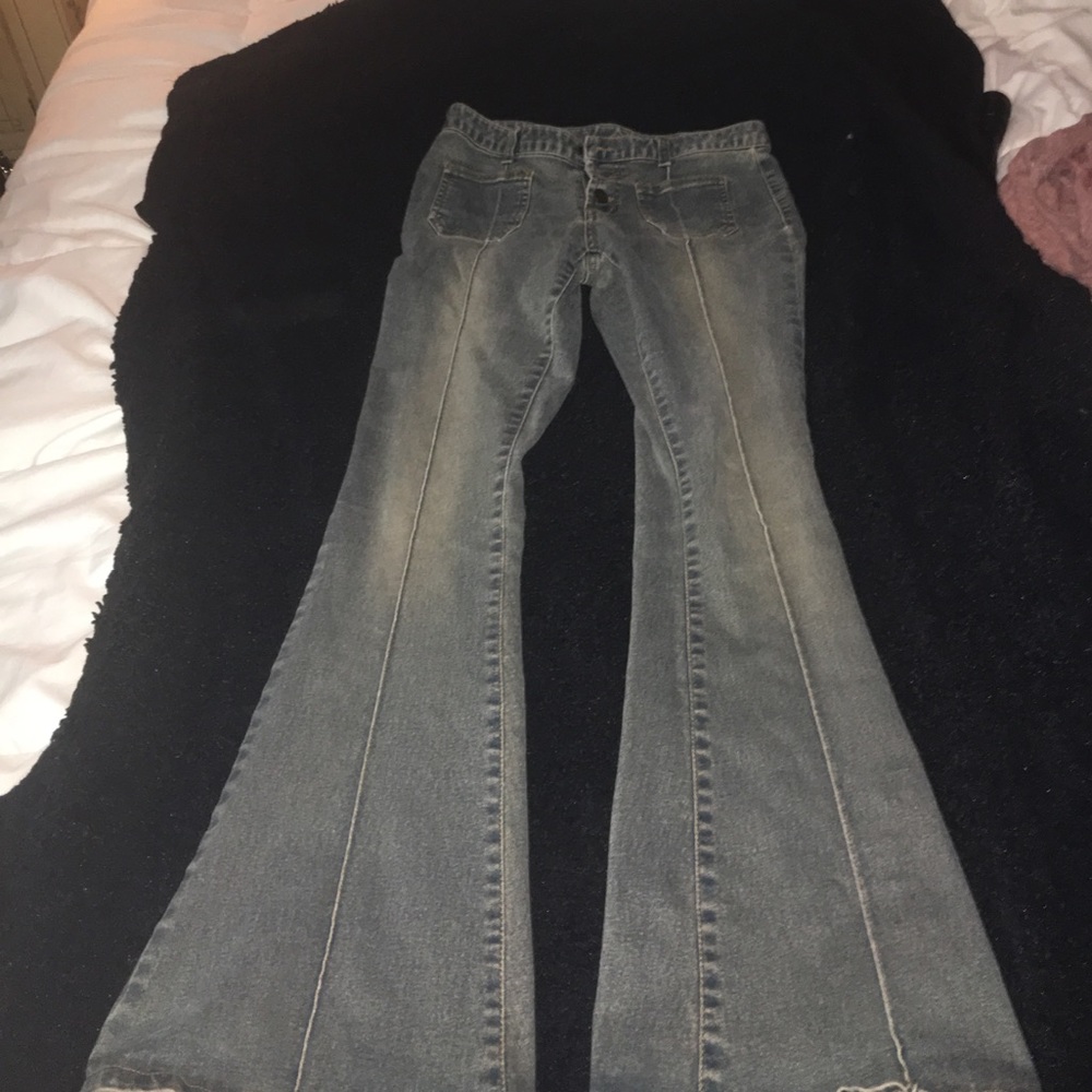 Flare bottom jeans blue gray