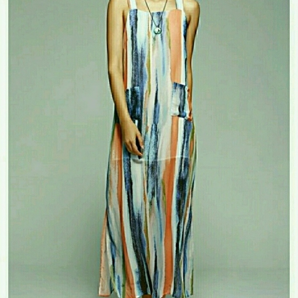 Maxi Dress, Sheer Cover-Up, Watercolor Design