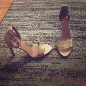 Calvin Klein Collection nude and gold satin heels