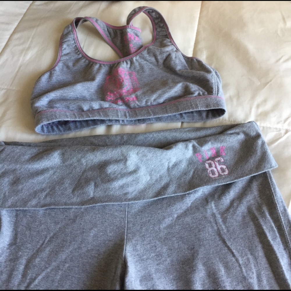 Pink grey pants and top with pink accent on top