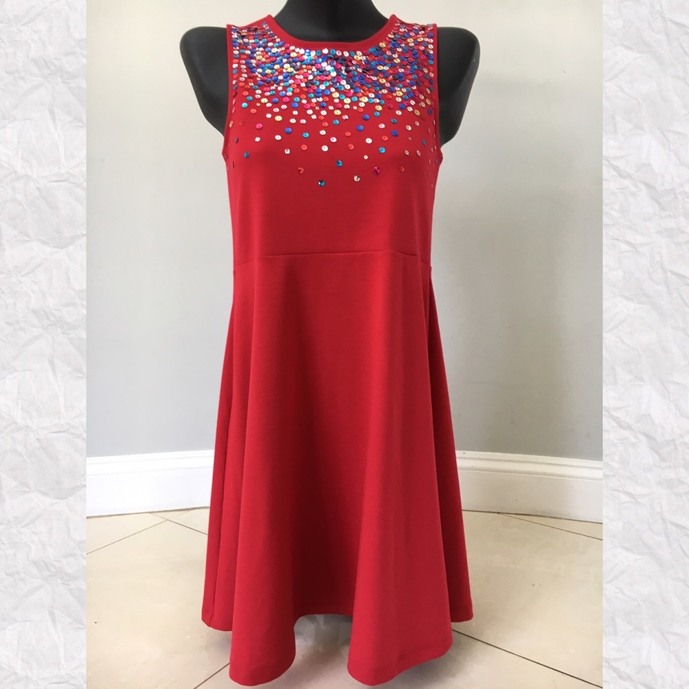 Lands' End Ponte Dress Red with Sequins Size L