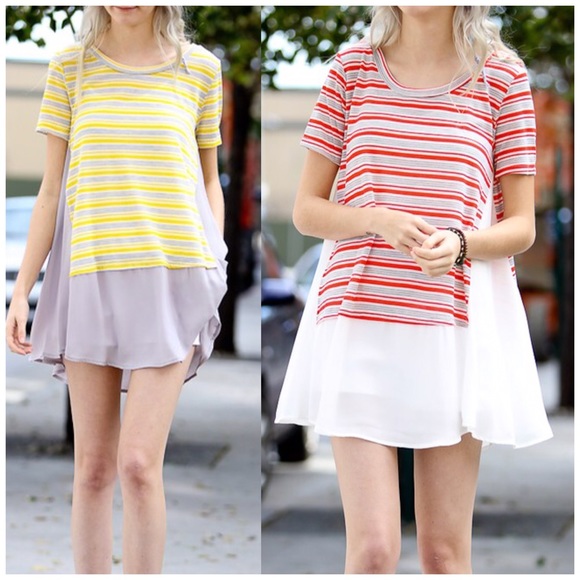 Yellow Gray Chiffon Contrast Tunic Top - Picture 4 of 4