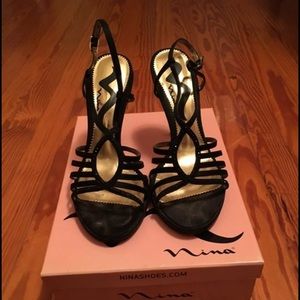 Nina Black Rhinestone Evening Shoes