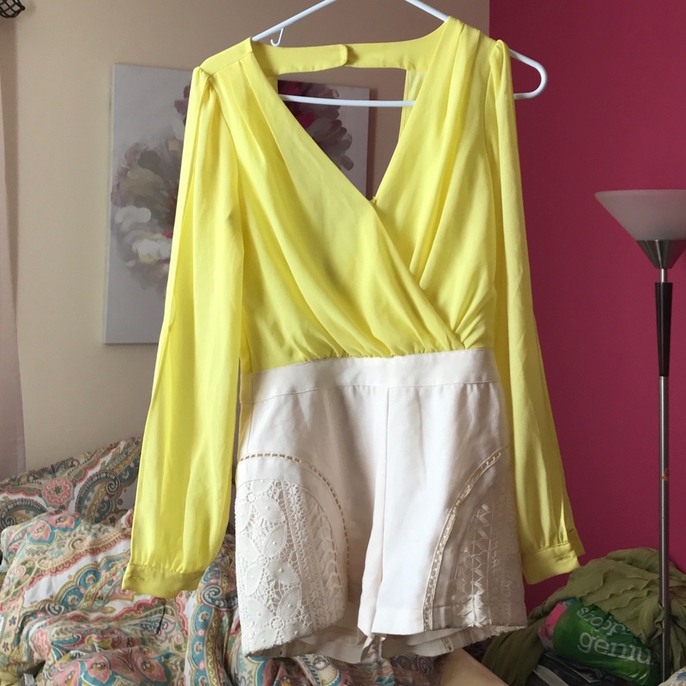 Yellow and cream backless romper