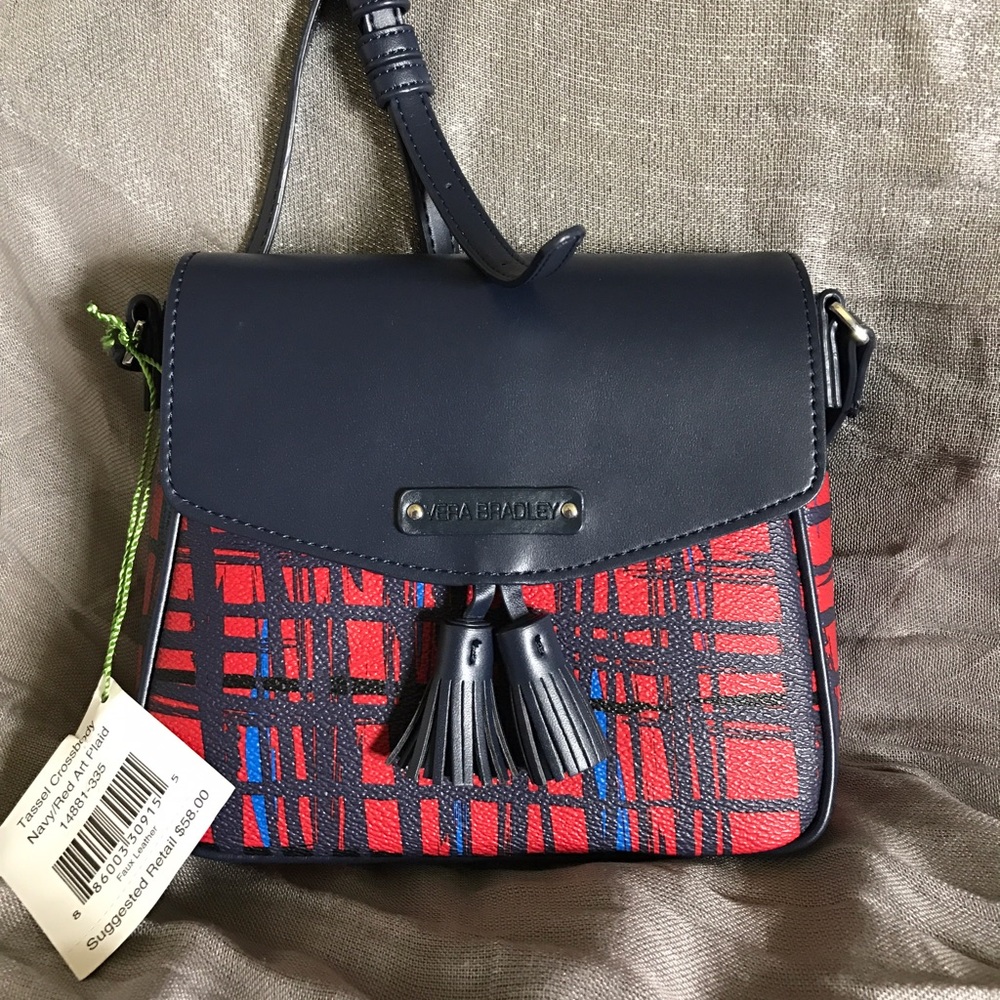 Very Bradley Tassel Crossbody Navy/Red Art Plaid