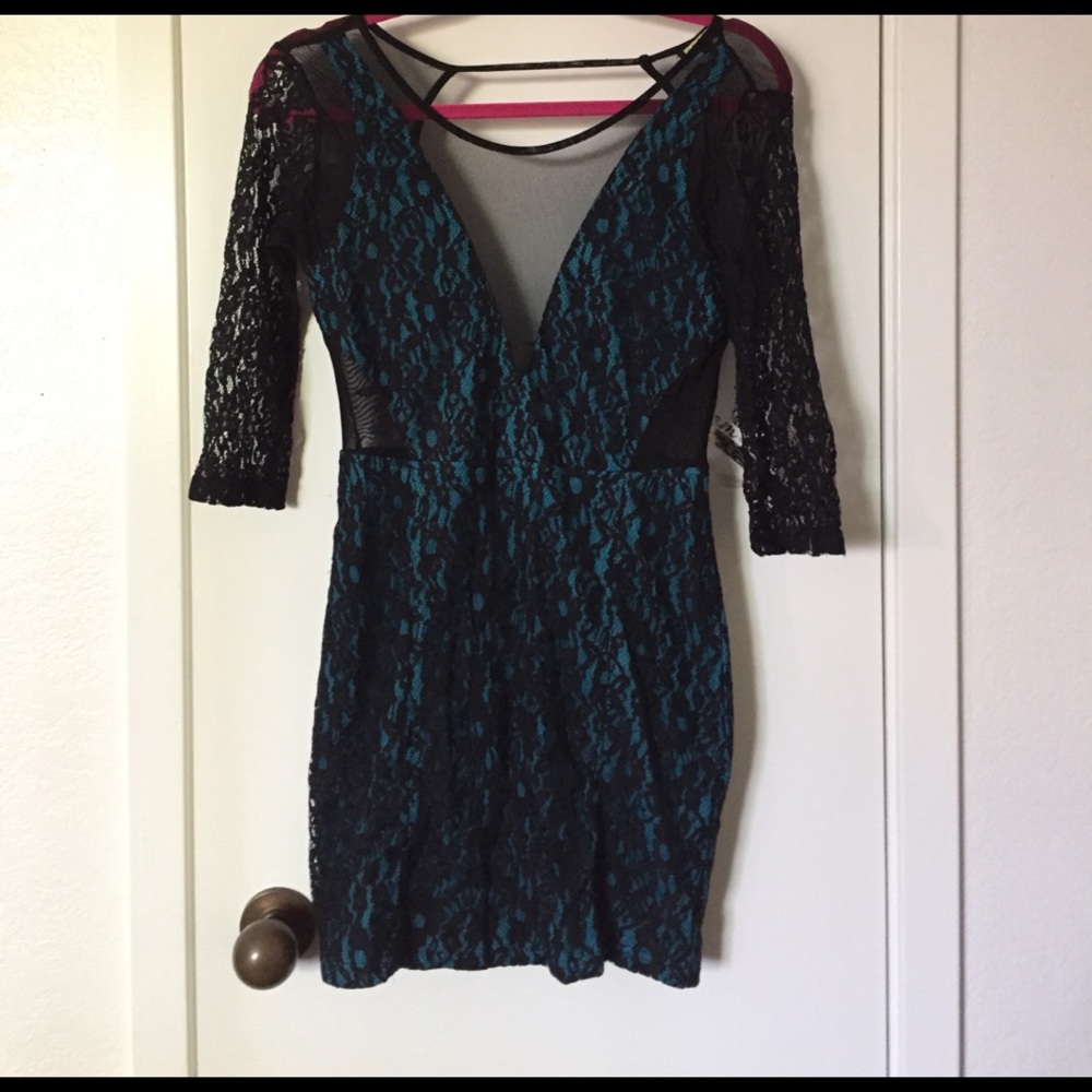 Blue and black lace dress