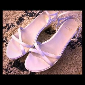 Stuart Weitzman white patent leather sandals