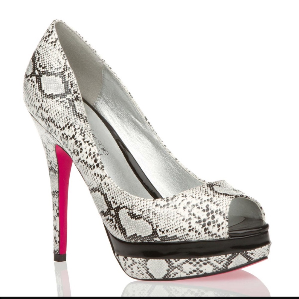 Faux Snakeskin Peeptoe Stilettos Pink Bottom