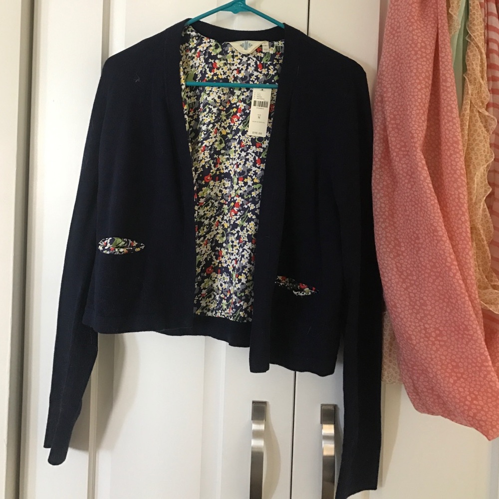 NWT Anthropologie floral and navy cardigan.