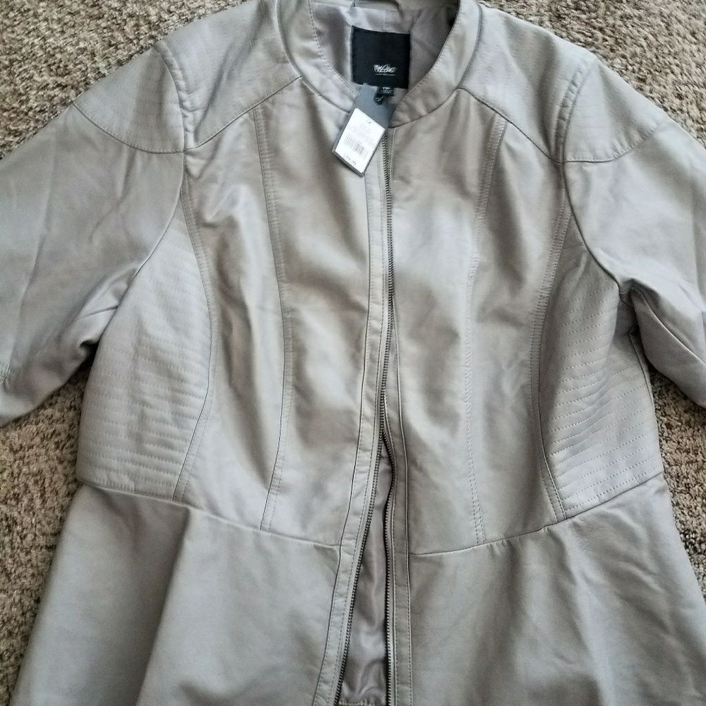 Heather grey, faux leather poplum jacket