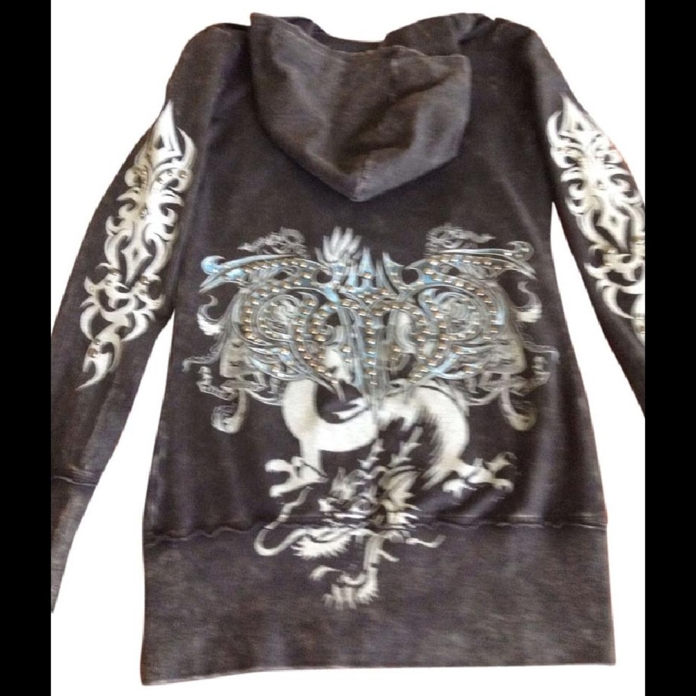 Bejeweled Hoodie with Crystals & Studs in a Medium