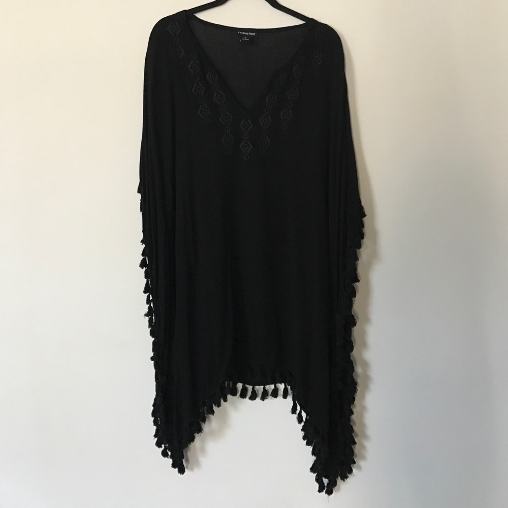 Gypsy boho style tassel cover up poncho dress