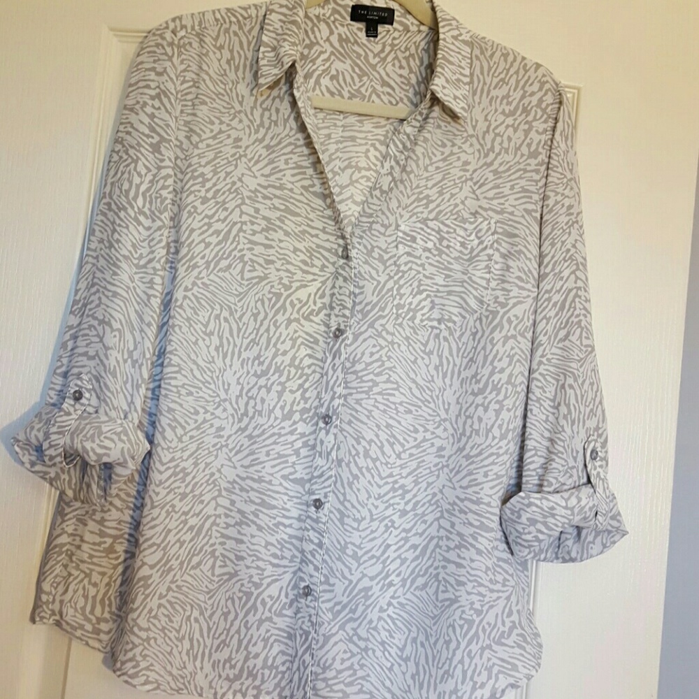 Gray and White Animal Print Blouse