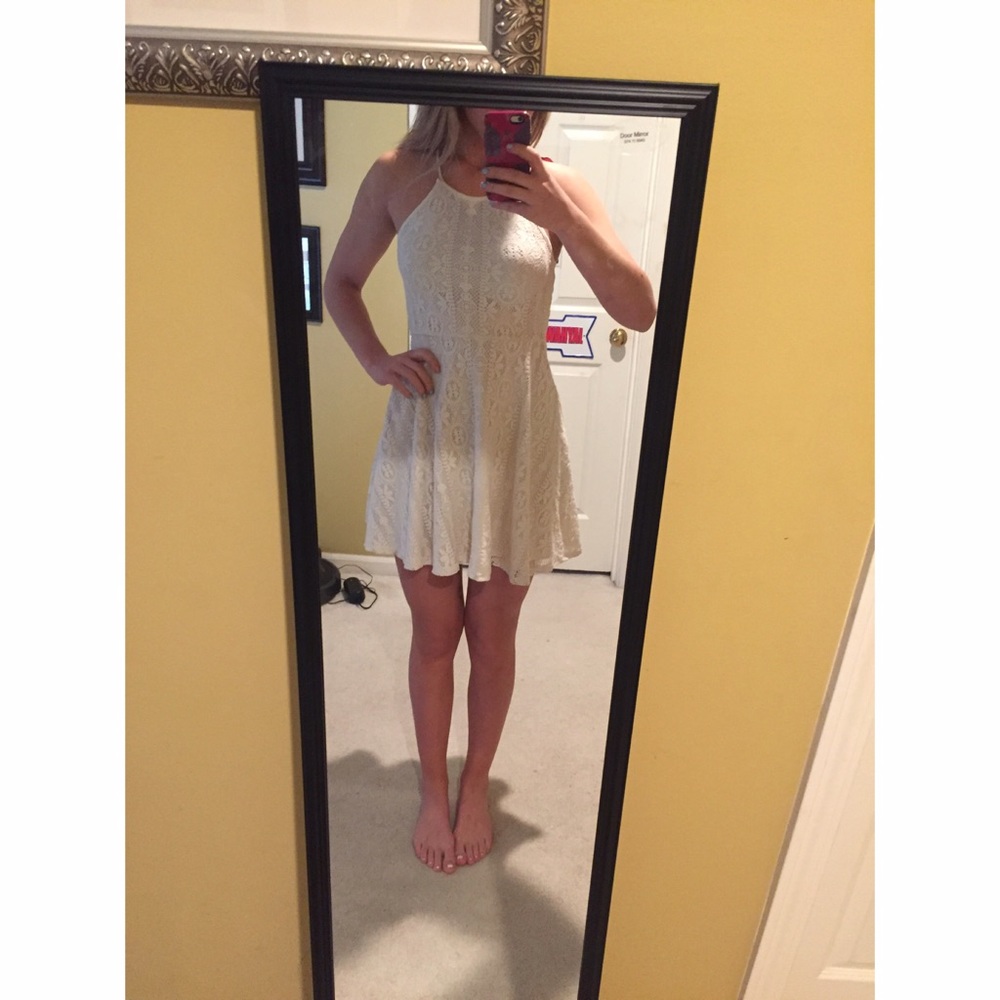 High Neck White Lace Dress