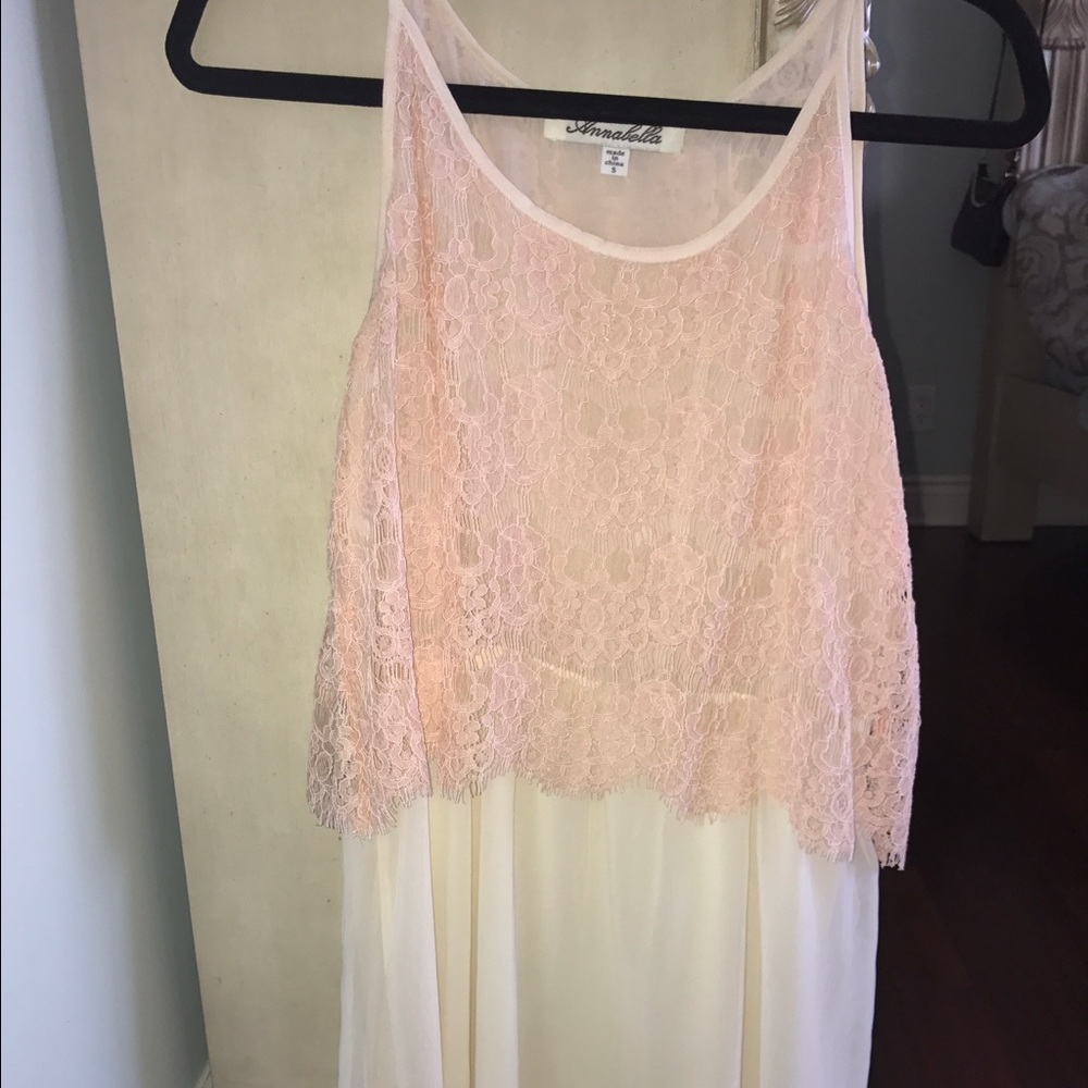 White dress with pink over lace