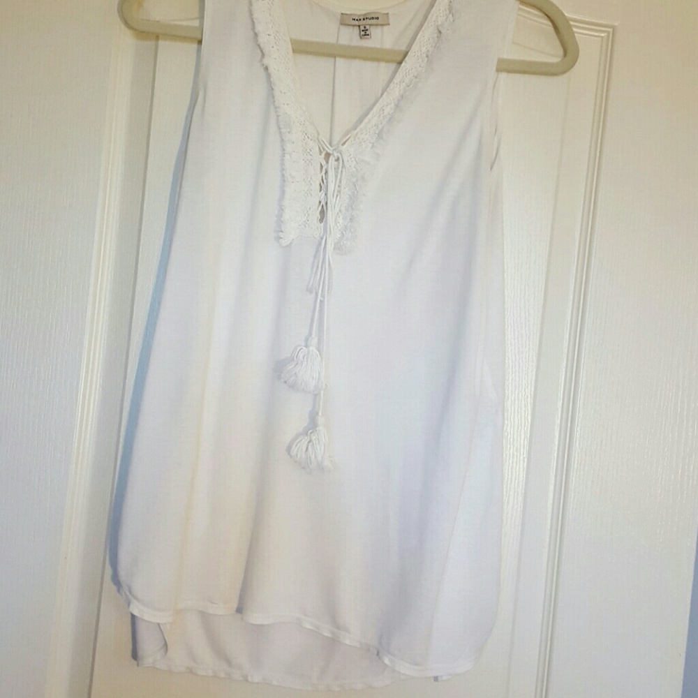 Ivory Crocheted and Fringed Top