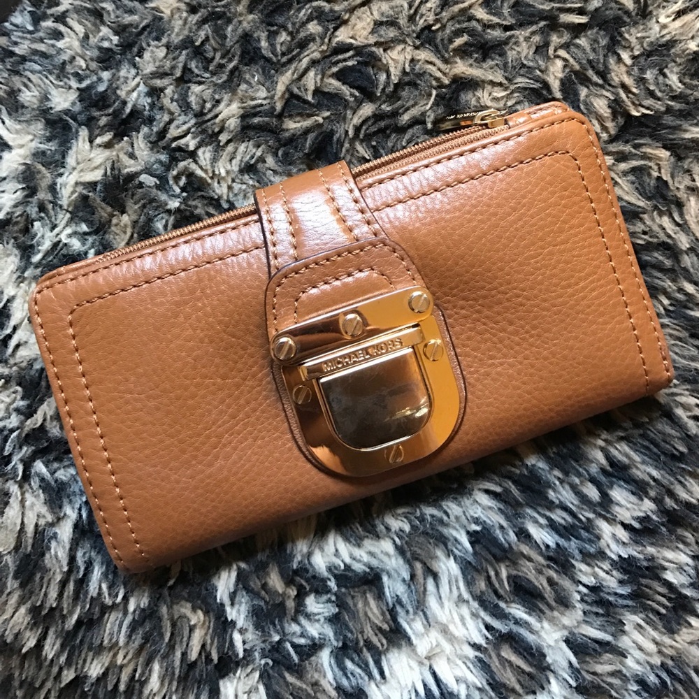 Tan Michael Kors Buckle Wallet