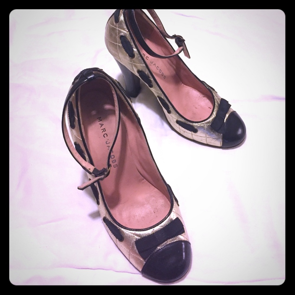 Marc Jacobs Gold-Quilted Mary-Jane Heels 6.5, 36.5