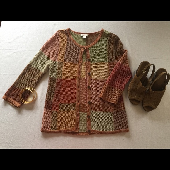 Christopher & Banks Sweaters - Earth-tone crocheted cardigan sweater.
