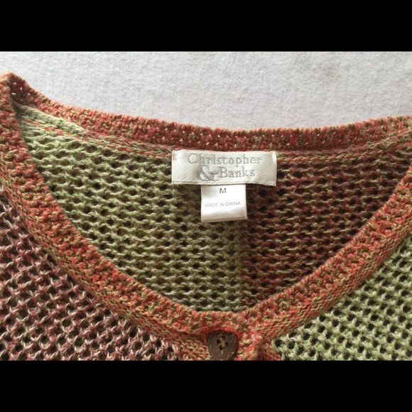 Earth-tone crocheted cardigan sweater. - Picture 3 of 5