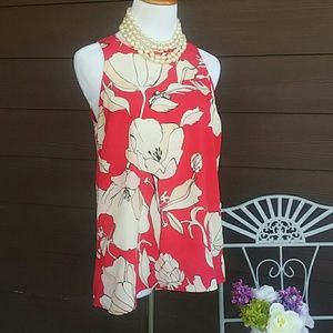 Tangerine With pink and white Floral Print Top