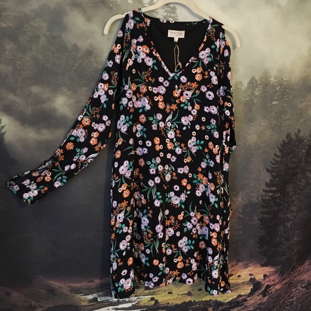Floral pattern open sleeve dress with pockets