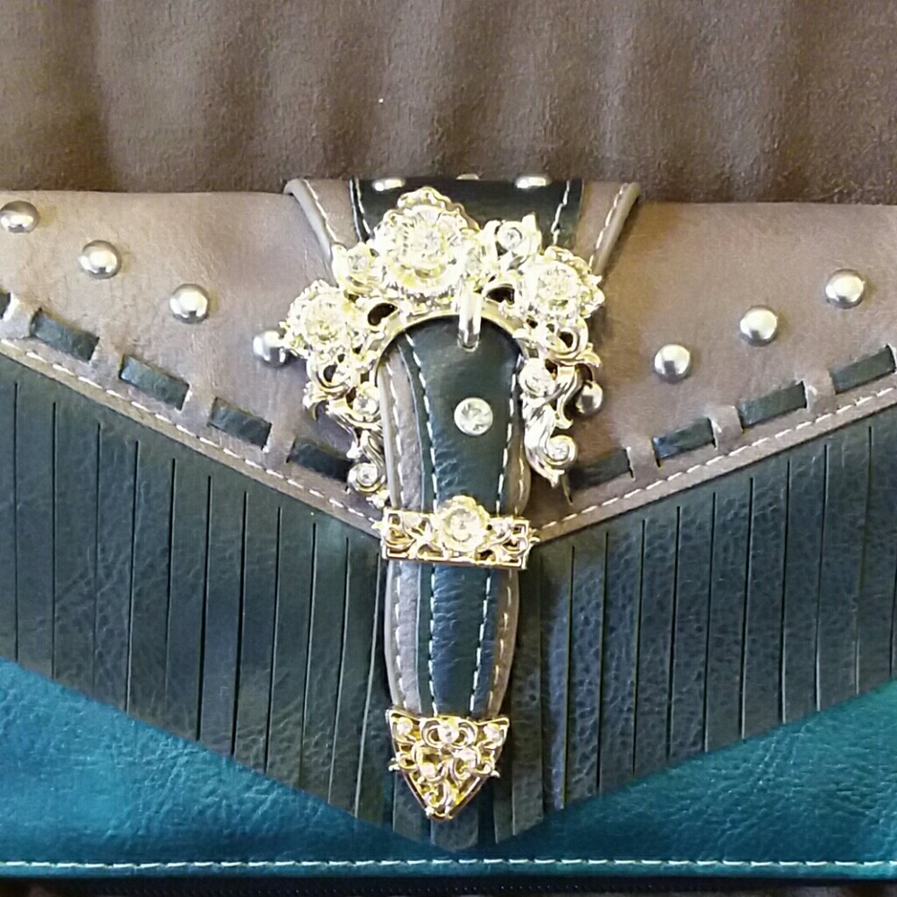 Cowgirl trendy buckle fringe wristlet,  black - Picture 7 of 7