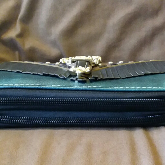 Cowgirl trendy buckle fringe wristlet,  black - Picture 5 of 7