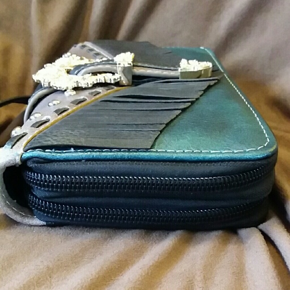 Cowgirl trendy buckle fringe wristlet,  black - Picture 6 of 7