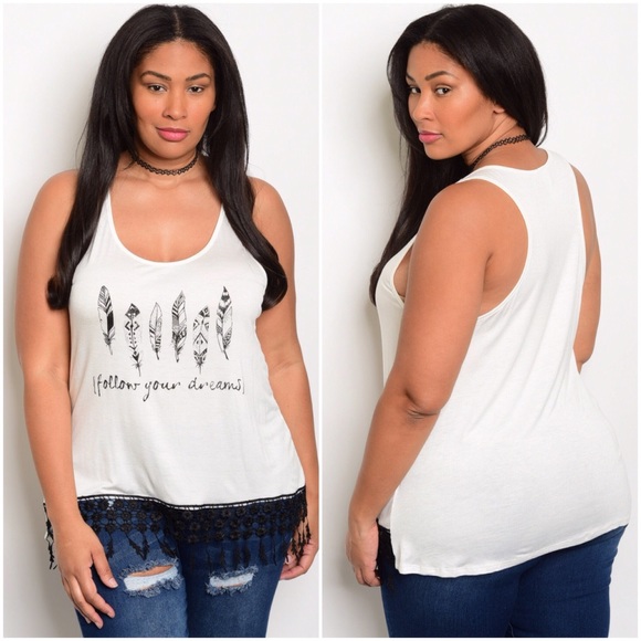 S Rosebud Fashions Tops - 🚨FINAL PRICE🚨Plus White Feather Dreamer Tank
