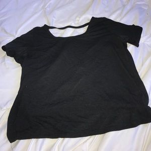 Black open back cropped top tee