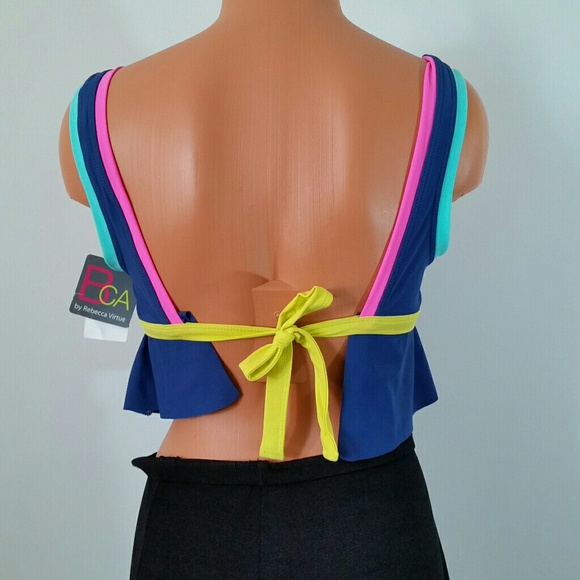 Large Blue Colorblock Tankini Bikini Top R Virtue - Picture 2 of 4