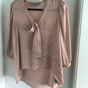 Remain pink silk pussy bow blouse