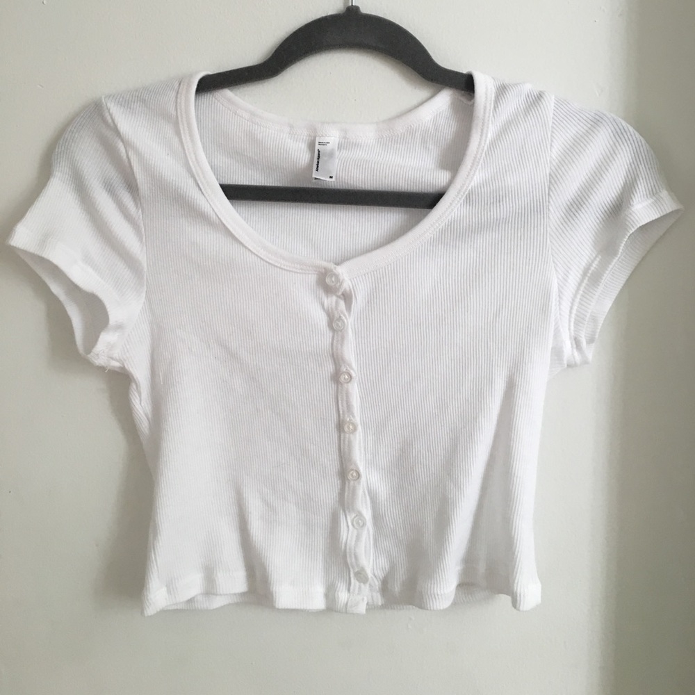American Apparel 2x1 Rib Button Crop Top