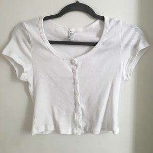 American Apparel 2x1 Rib Button Crop Top