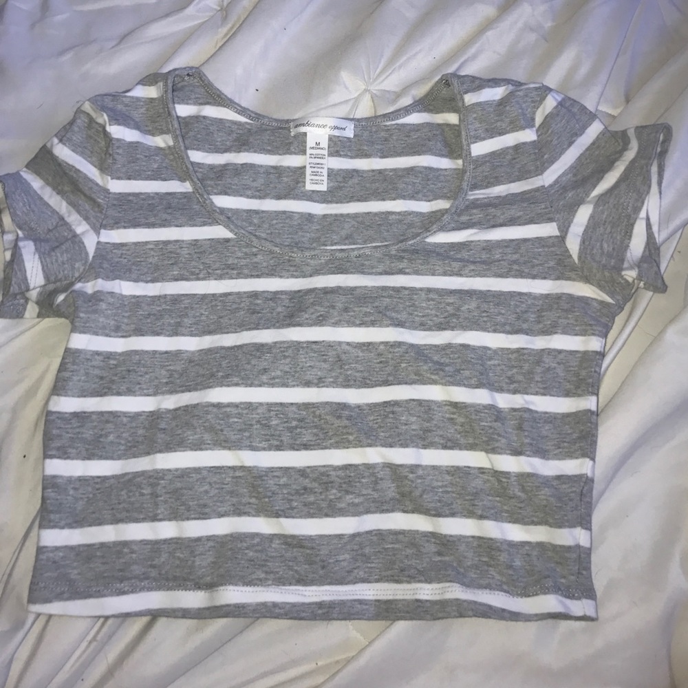 Gray and white striped cropped top