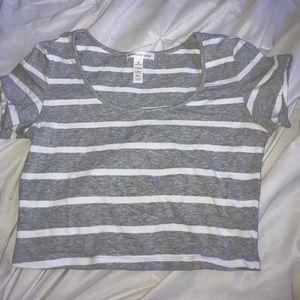 Gray and white striped cropped top