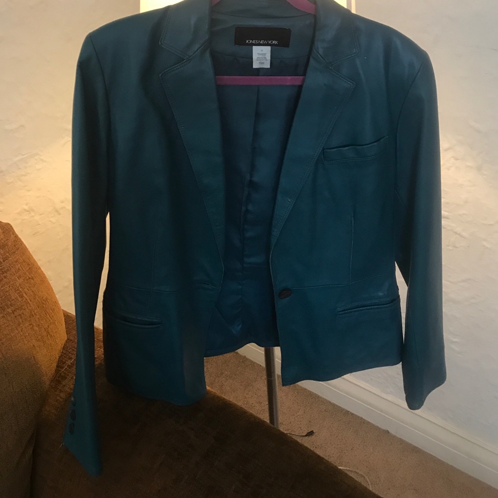 Jones NY Leather blazer. Turquoise.