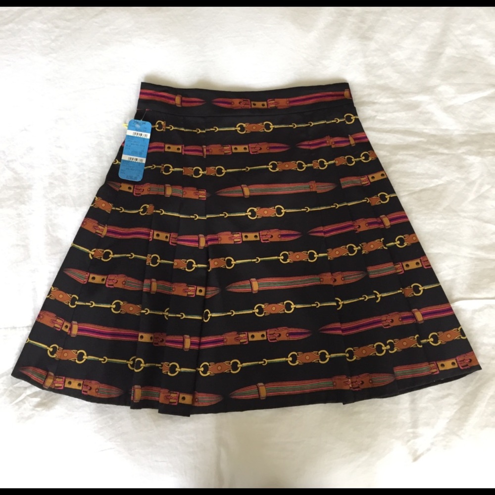 Nanette Lepore A-line Pleated Skirt Black Printed