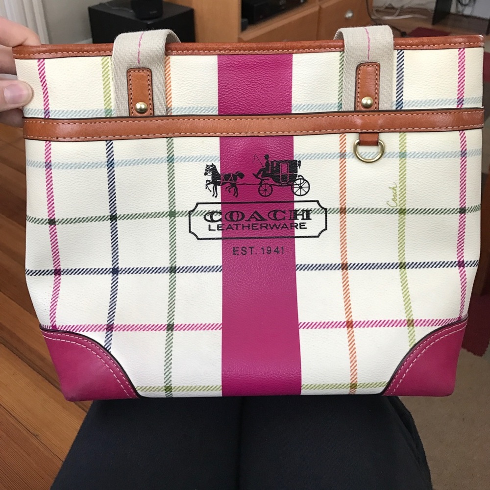 Coach Tattersall Tote Purse Medium
