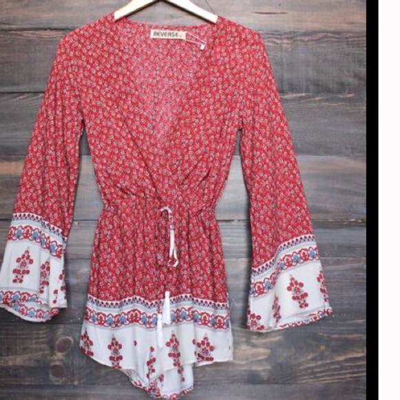 Lace Up Border Print Romper - Picture 3 of 6