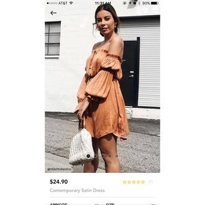 NWT F21 apricot crinkled satin peasant dress MED