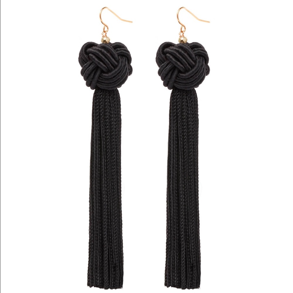 Vanessa Mooney Black Knotted Tassel Earrings